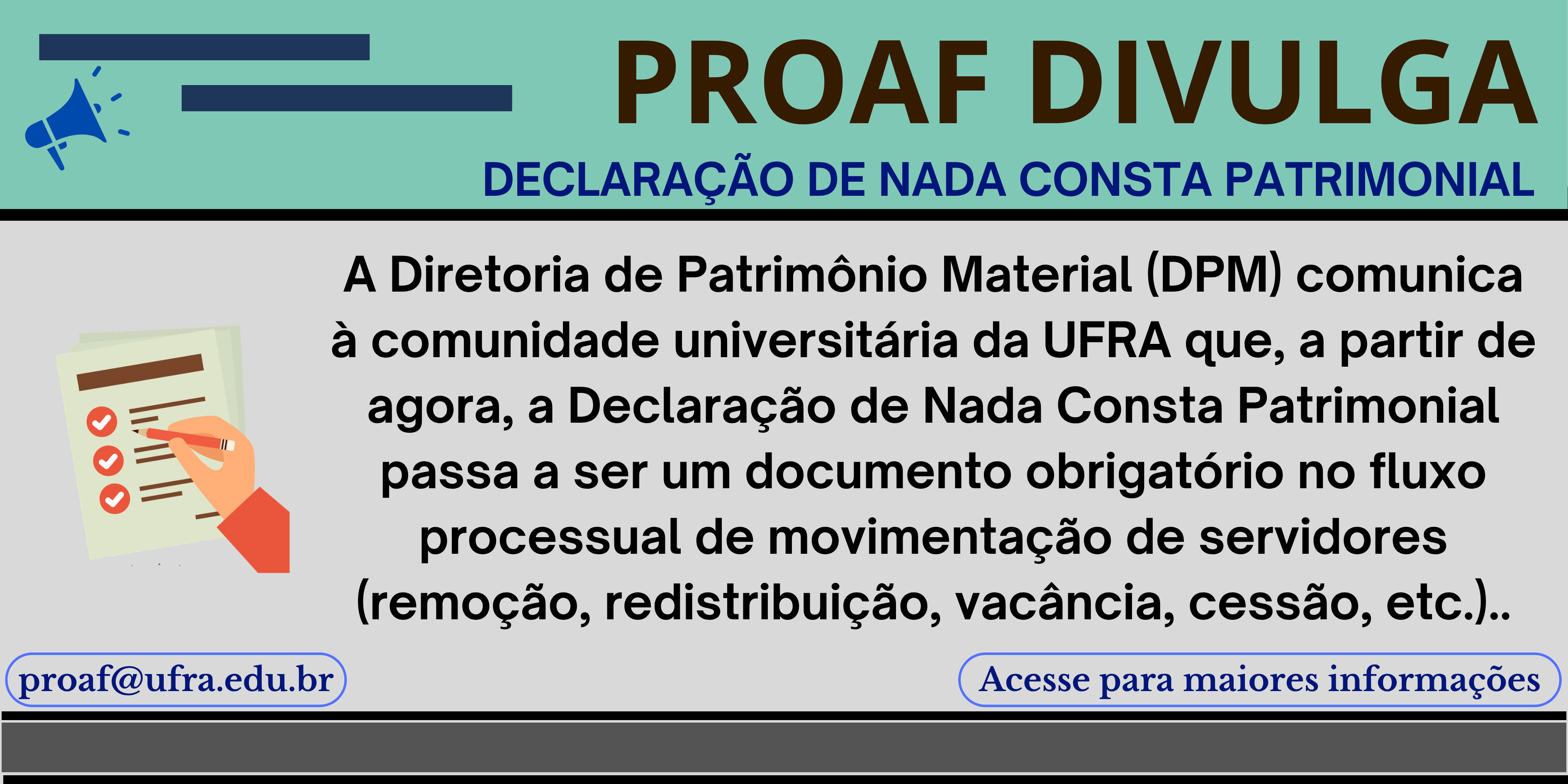 Comunica à comunidade universitária da UFRA sobre nada consta na movimentação de servidores