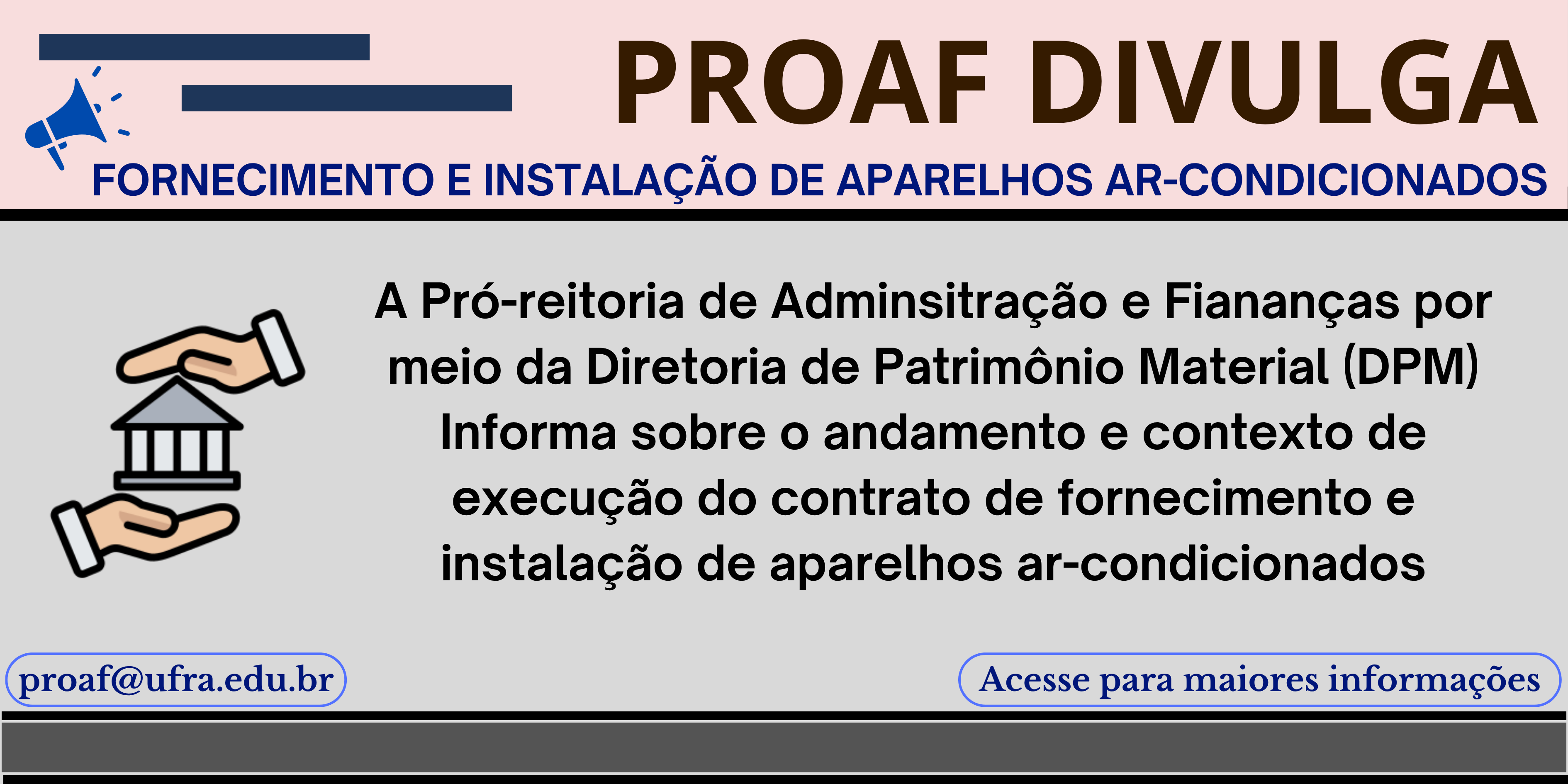 Informações sobre o andamento e contexto de execução do contrato de fornecimento e instalação de aparelhos ar-condicionados
