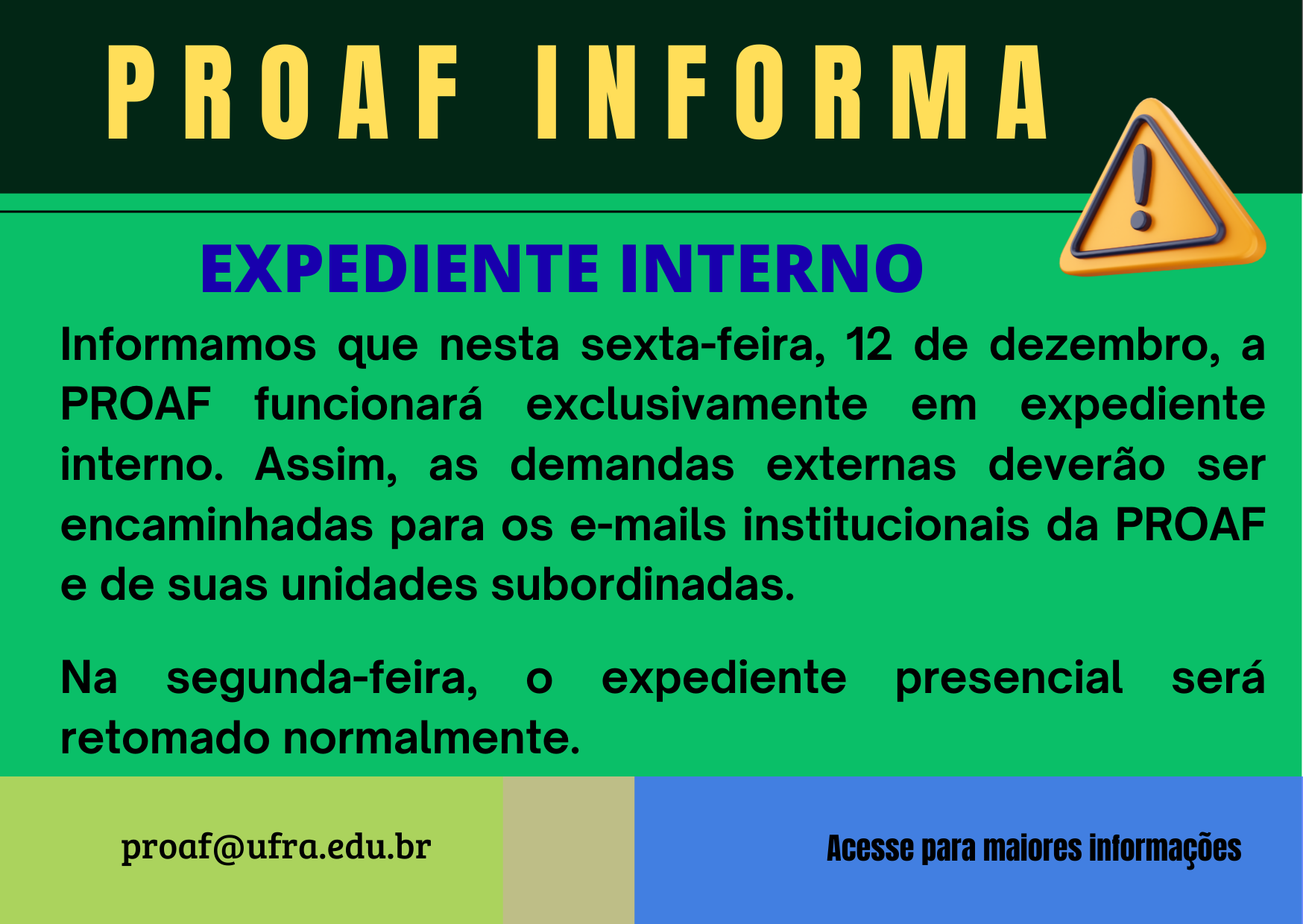 Informe sobre expediente interno PROAF no dia 12 de dezembro (sexta-feira)